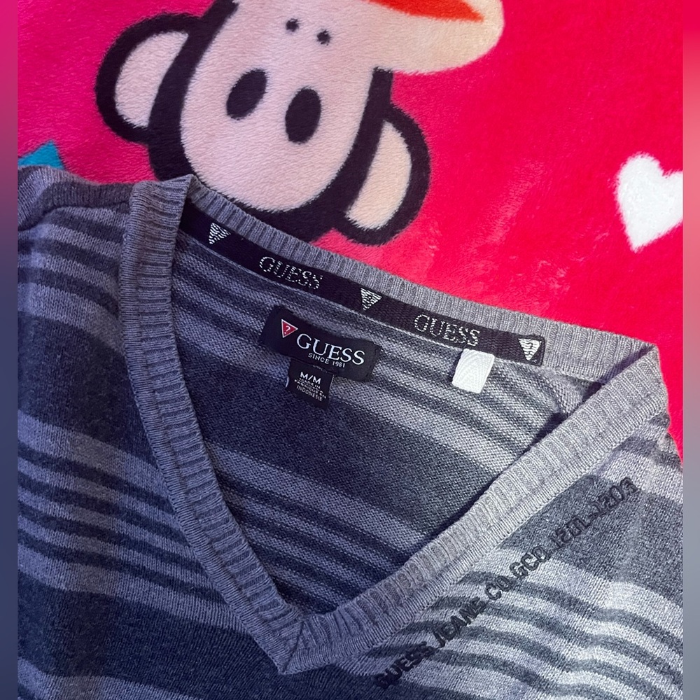 Guess Charcoal and Light Gray V-Neck Sweater